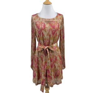 Dress The Population Dress Womens M Medium Kirsi Metallic Belted Billowy Sleeves